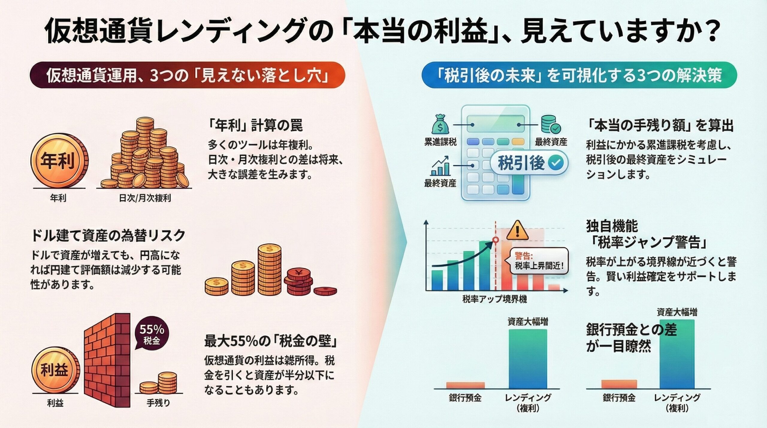仮想通貨レンディング積立シミュレーター完全攻略ガイド｜日複利・税金計算ツールの使い方 | 暗号通貨：複利で増やすレンディング実践ログ