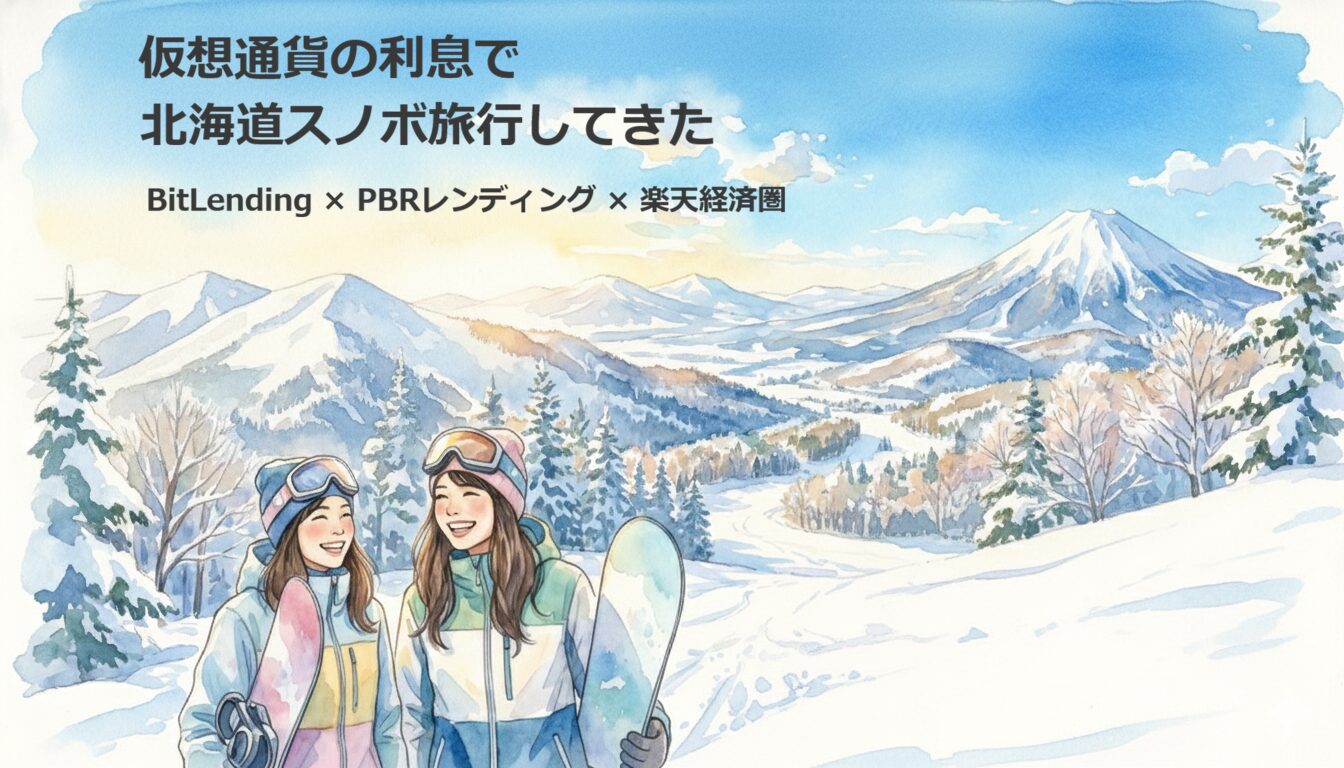 水彩画風イラスト：ニセコのゲレンデでスノーボードを持つ笑顔の女性2人組、背景に羊蹄山と雪景色